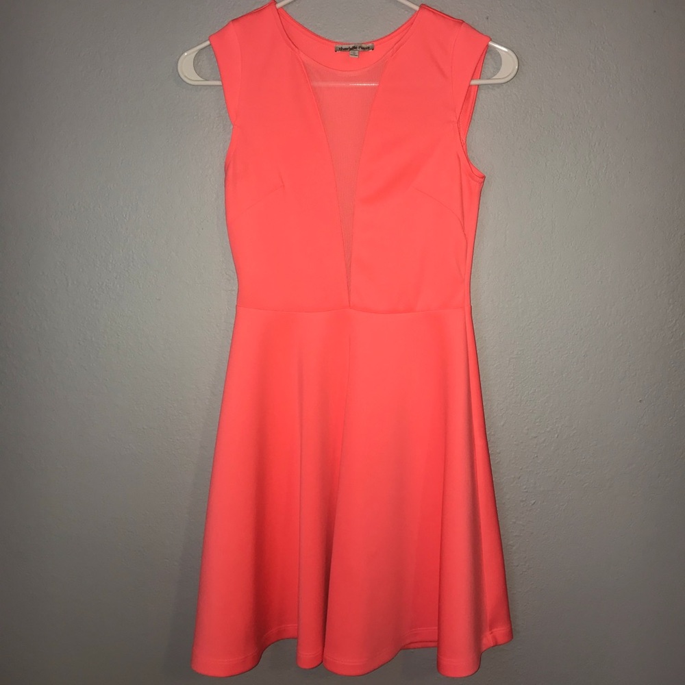 Neon Coral sheer V line dress